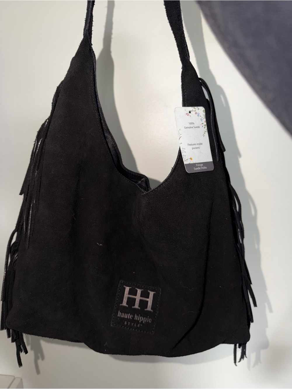 Haute Hippie Black Genuine Suede Fringe Hobo Bag NWT Boho Western